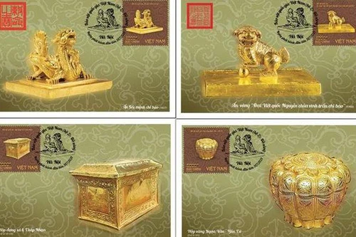 4 bảo vật quốc gia bằng vàng được quảng bá trên con tem Việt Nam