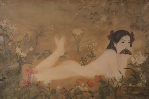 Họa sĩ trẻ vẽ tranh nude trên nền lụa mỏng 