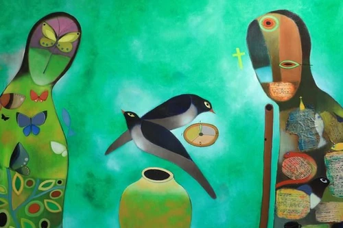 "Người thổi sáo"-Triển lãm tranh cá nhân đầu tiên của nhà thơ Nguyễn Quang Thiều