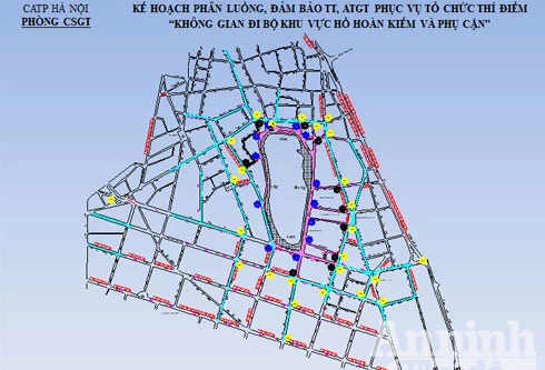 Phân luồng giao thông phục vụ đi bộ quanh khu vực hồ Hoàn Kiếm