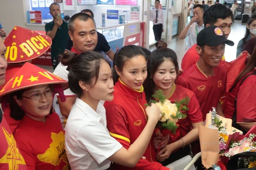 Nhiều người hâm mộ ra sân bay đón tuyển nữ Việt Nam về nước