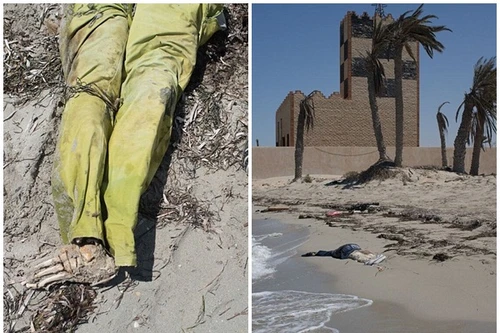 Sốc: Xương cốt người di cư "dạt trắng" trên bờ biển Libya 