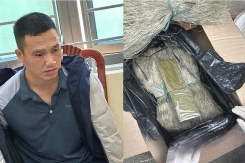 Giấu 3 bánh heroin trong thùng đựng miến