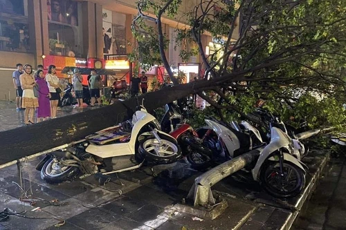 Hình ảnh Công an Hà Nội xuyên đêm khắc phục hậu quả mưa bão