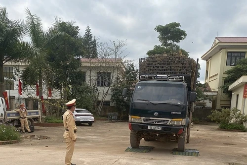 Công an huyện Sơn Động kiên quyết xử lý xe quá khổ, quá tải