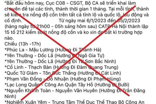 Bác bỏ thông tin "lập 15 tổ kiểm soát nồng độ cồn..." trên mạng xã hội