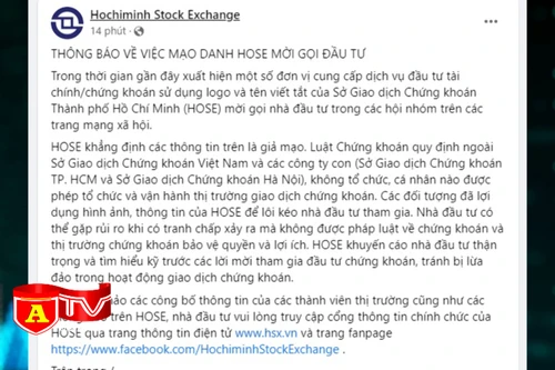 Cảnh báo mạo danh HOSE mời gọi đầu tư 