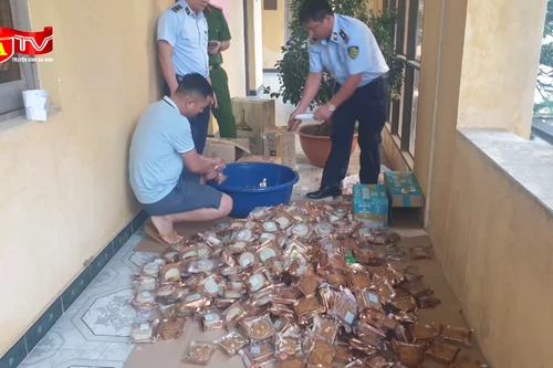 Cận cảnh tiêu hủy hàng trăm chiếc bánh Trung thu không rõ nguồn gốc, xuất xứ