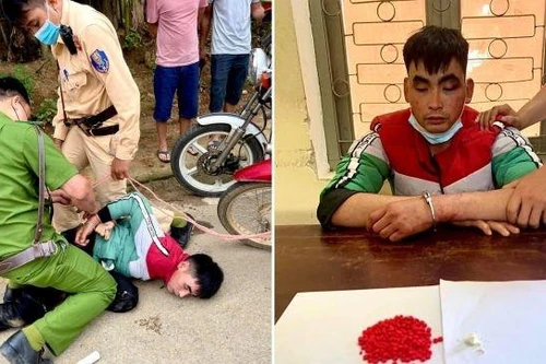 Cảnh sát giao thông quật ngã, bắt giữ đối tượng vận chuyển hàng trăm viên ma túy tổng hợp