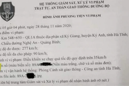 Không có chuyện xe ô tô vi phạm tốc độ 277 km/h ở Hà Tĩnh