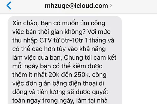 Nhan nhản "bẫy lừa" việc nhẹ, lương cao từ tin nhắn rác dịp cuối năm