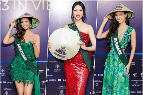 Thí sinh Miss Earth 2023 hào hứng nhận sash và đội nón lá Việt Nam