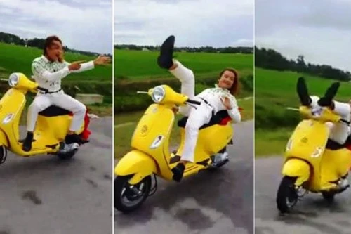 Nam thanh niên buông tay, bịt mặt "làm xiếc" lái xe bị phạt 6 triệu đồng