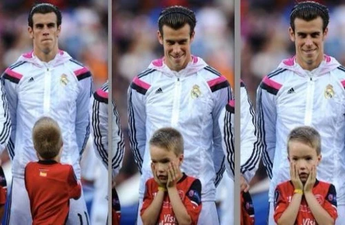 Phản ứng ngộ nghĩnh của cậu bé Cardiff khi đứng cạnh Gareth Bale