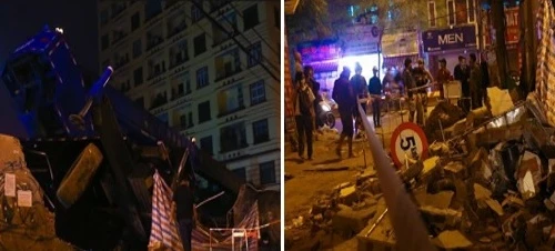 Xe cẩu ‘tựa’ chung cư, 1 công nhân bị vùi lấp