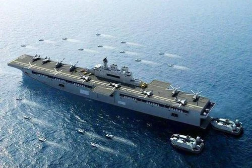 [ẢNH] Tàu đổ bộ trực thăng của Trung Quốc chạy thử nghiệm khi đang thi công dang dở