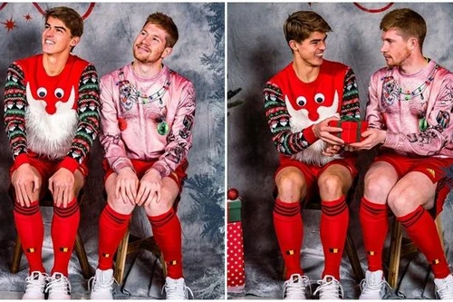 Bộ ảnh Giáng sinh 'cute lạc lối' của De Bruyne và tuyển Bỉ