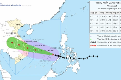 Bão Kalmaegi mạnh thêm, giật cấp 17 đang tiến về đất liền