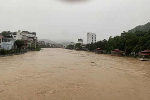 Lũ sông Lô đạt mức lịch sử 30 năm, nước cuồn cuộn đổ về