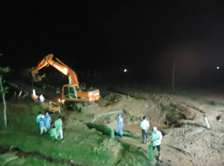 Đã khắc phục xong sự cố vỡ đường ống nước sạch Sông Đà