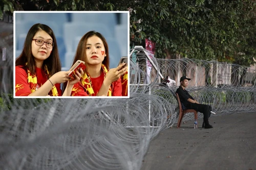 [ẢNH] Hàng rào thép gai dựng ngoài sân Mỹ Đình trước trận Việt Nam đấu UAE