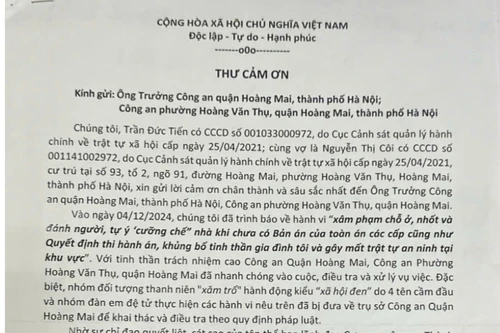 Người dân gửi thư cảm ơn Công an quận Hoàng Mai