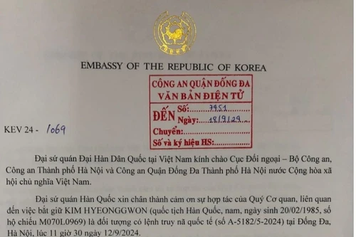 Đại sứ quán Hàn Quốc gửi thư cảm ơn Công an quận Đống Đa