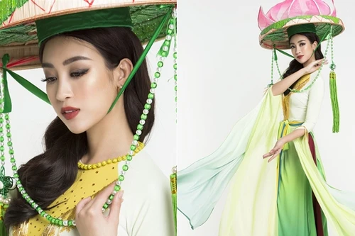 Mỹ Linh mặc áo tứ thân, đội nón hoa sen, múa "Cò lả" tại Miss World 2017