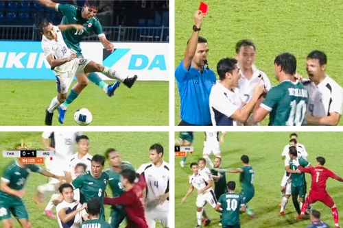 Cận cảnh màn hỗn chiến cầu thủ Thái Lan và Iraq tại chung kết King's Cup