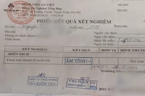 Phát hiện trường hợp sửa chữa giấy xét nghiệm Covid-19 