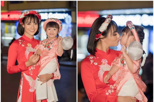 Hồng Quế đưa con gái lên sân khấu diễn áo dài cho bạn thân - Hoa hậu Ngọc Hân