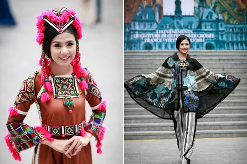 Hoa hậu Ngọc Hân lộng lẫy trong trang phục thổ cẩm