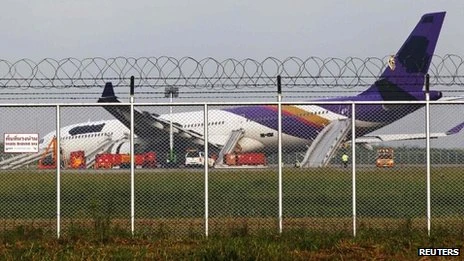 Máy bay Thai Airways trượt khỏi đường băng khi hạ cánh