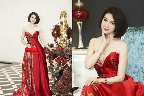 MC Thanh Mai khoe vòng 1 gợi cảm với đầm dạ hội