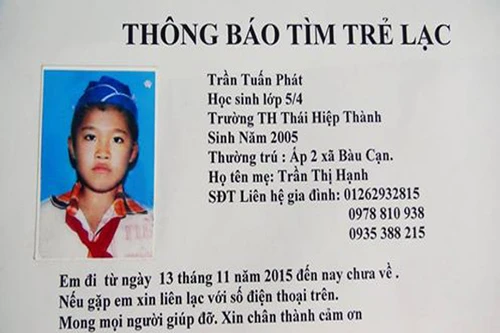 Một học sinh tiểu học mất tích 10 ngày chưa tìm được