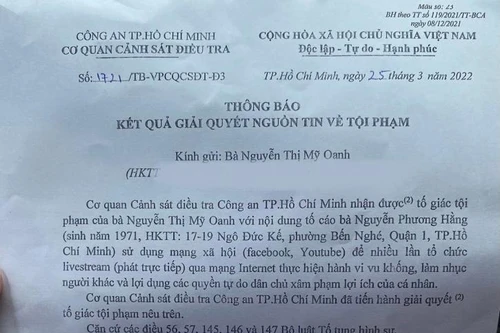 Phục hồi điều tra vụ ca sỹ Vy Oanh tố cáo bà Nguyễn Phương Hằng