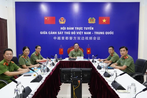 Giám đốc Công an thành phố Hà Nội hội đàm trực tuyến với Giám đốc Công an thành phố Bắc Kinh 