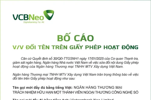 Sau khi về với Vietcombank, CB đổi tên thành VCBNeo
