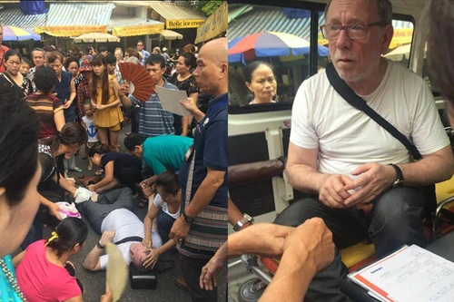 Người Hà Nội cứu du khách ngất xỉu trên phố