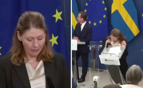 Tân Bộ trưởng Y tế Thụy Điển bất ngờ ngã quỵ trong buổi họp báo đầu tiên