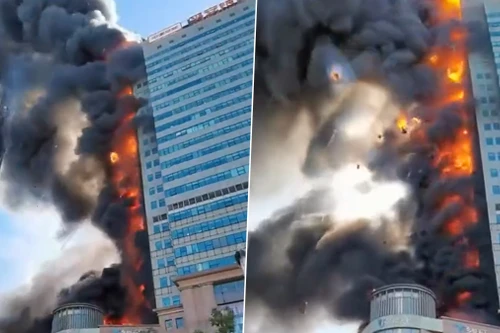 Tòa nhà 27 tầng bốc cháy dữ dội như bó đuốc khổng lồ