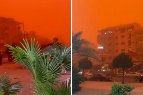 Bão cát khủng khiếp ‘nhuộm đỏ’ bầu trời thành phố Marrakesh ở Morocco