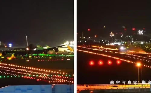 Khoảnh khắc cánh máy bay tóe lửa khi va chạm với đường băng