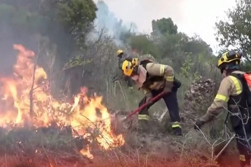 Lính cứu hỏa Tây Ban Nha căng mình chiến đấu với cháy rừng ở biên giới 