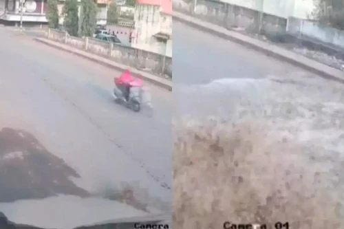 Đường ống nước ngầm bị vỡ, xé toạc con đường