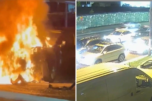 Ô tô tông loạt phương tiện đang dừng đèn đỏ, bốc cháy dữ dội