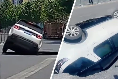 Khoảnh khắc ô tô chở 4 người bị hố tử thần ‘nuốt chửng’