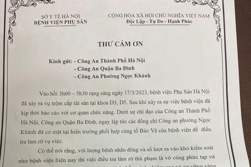 Giám đốc Bệnh viện Phụ sản Hà Nội gửi thư cảm ơn lực lượng Công an