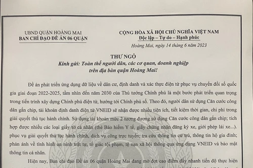 Trưởng Công an quận gửi Thư ngỏ đề nghị người dân đăng ký, kích hoạt định danh điện tử