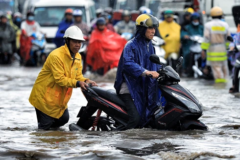 [ẢNH] TP.HCM "ngập như sông" vì mưa lớn và triều cường